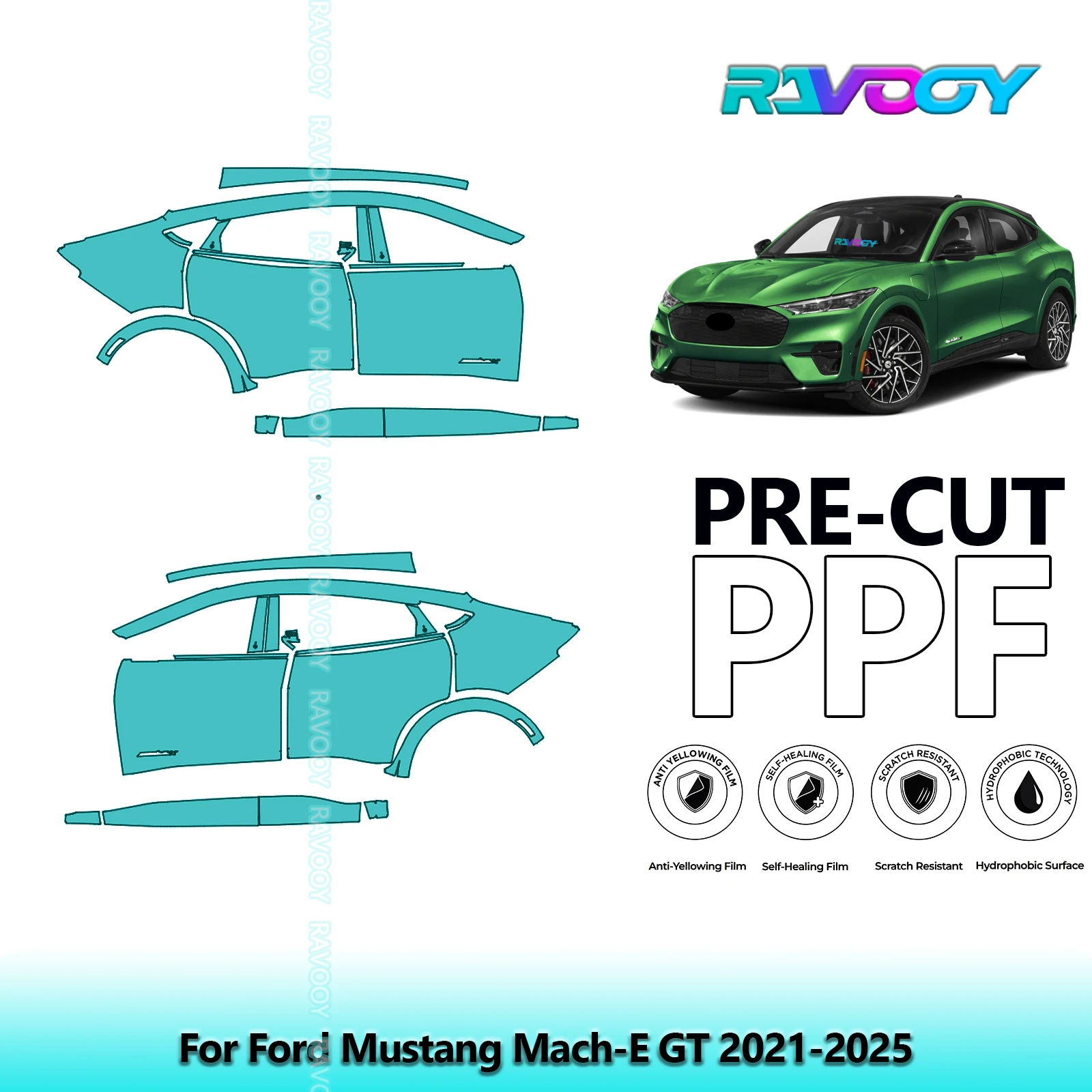 

For Ford Mustang Mach-E GT 2021-2025 8.5mil Clear Matte Pre-Cut PPF Door & A/B Pillar Kit TPU Paint Protection Film Set