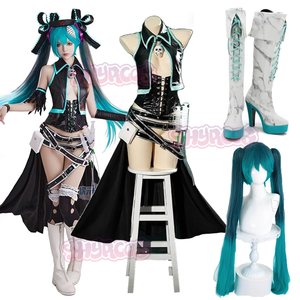 

Anime VVtuber Karune Mikkuu Ca Prisoner Cosplay Dress Costume wig Calcium Sexy Leather Top Skirt Tie Earrings Cos Halloween