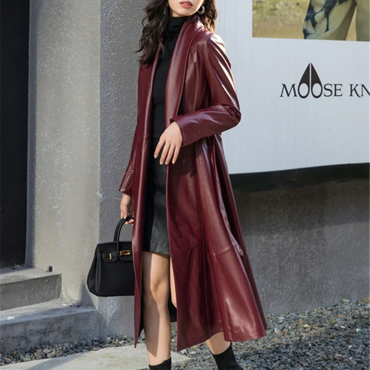 Real Sheepskin Leather Jacket Women Clothing Fashion Mid-length Genuine Leather Jackets For Women High Street Trench Coat Zm1143