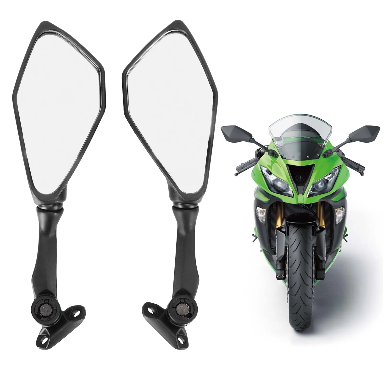 2Pcs Motorcycle Rear View Mirrors Folding Black Replacement for Ninja 300 250 ZX6R 636 300R EX300 ABS 2011‑2018  Motorcycle Part image 2