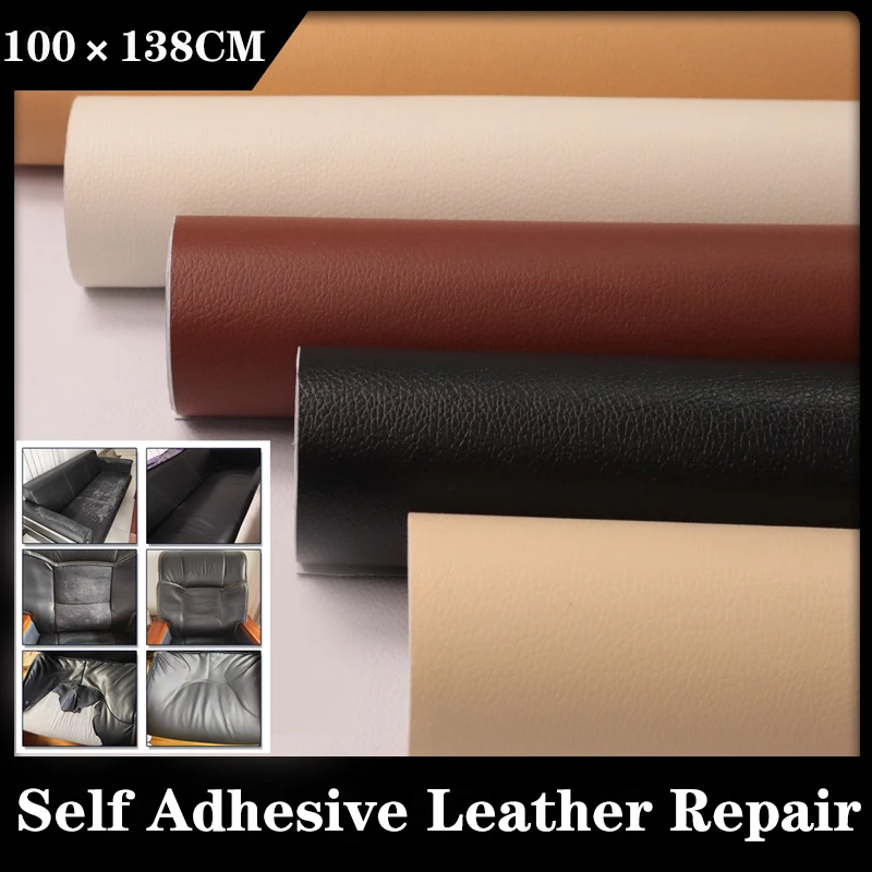 Cuir artificiel auto-adhésif 100 × 138CM, pour réparation de canapé, meubles, table, chaise, lit, réparation, matériau PU, patch de bricolage