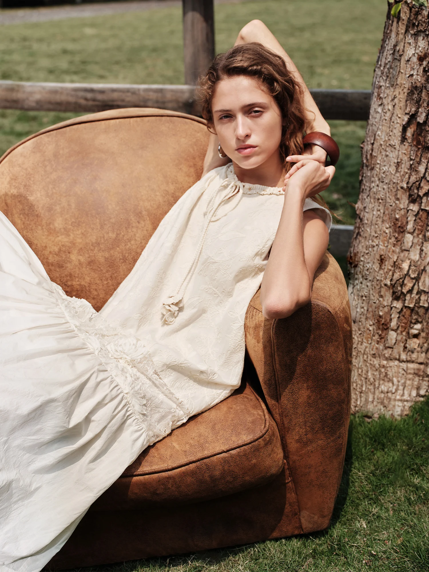 Patchwork Embroidered Sleeveless Cotton Midi Dress for Women