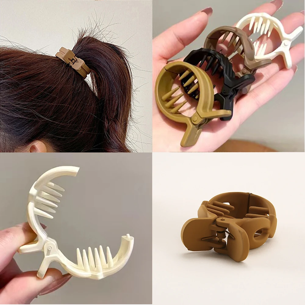 Multiple Styles Cute High Ponytail Hair Grip Clip Fixed Artifact Grab Clip Frosted Solid Color Round Small Hair Clip For Women