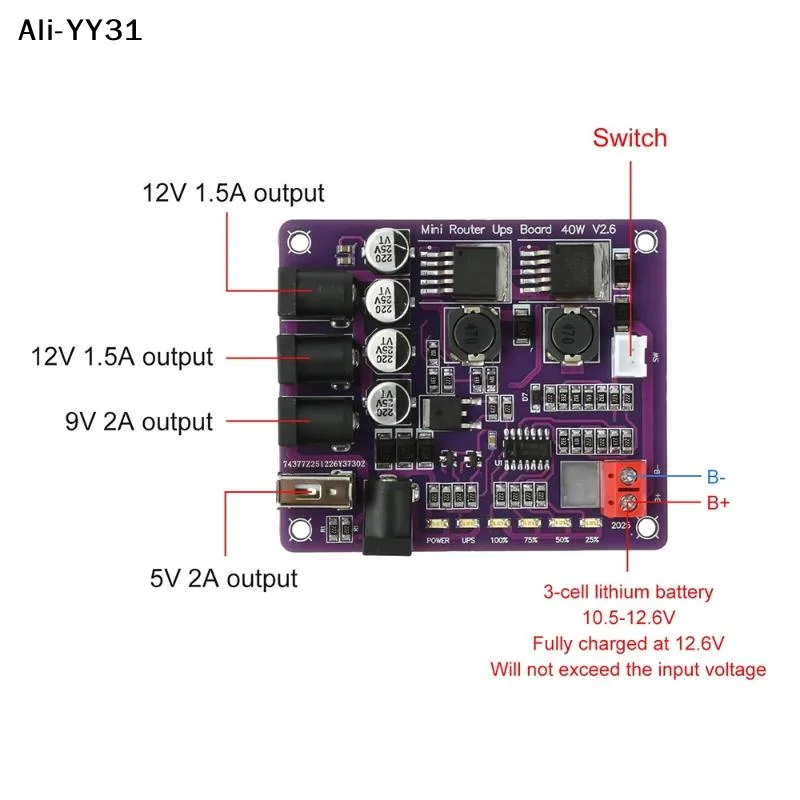 【AW8】】1Pc 2026 Router UPS Board 40W Battery Charging Board 5/9/12V Output Uninterruptible Power Supply Board Router Backup Power view 6