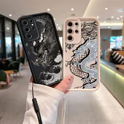 Fashion Black Chinese Dragon Phone Case For Samsung A03 A04 A12 A20S A21S A13 A14 A54 A34 A53 A33 A35 A55 Cover With Hand Strap
