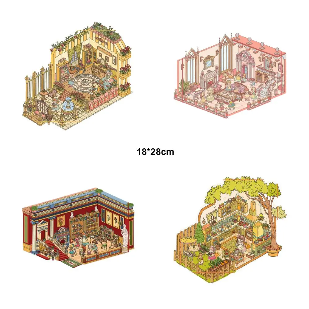 European Princess 3D Scene Stickers Cartoon Stacking and Pasting Landscape Making Sticker Scrapbook PET Decorative Game Stickers