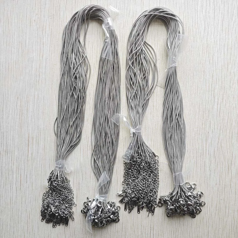 

0.9mm 1.2mm Stainless steel Snake Chains Necklaces 40cm 45cm+5cm Lobster Clasp DIY Jewelry Accessories making Wholesale 50pcs