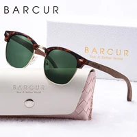 Marca BARCUR, gafas de sol polarizadas con cejas únicas, PC + marco de Metal, diseño de moda de uñas de arroz, gafas de sol de pareja de pies de nogal Natural