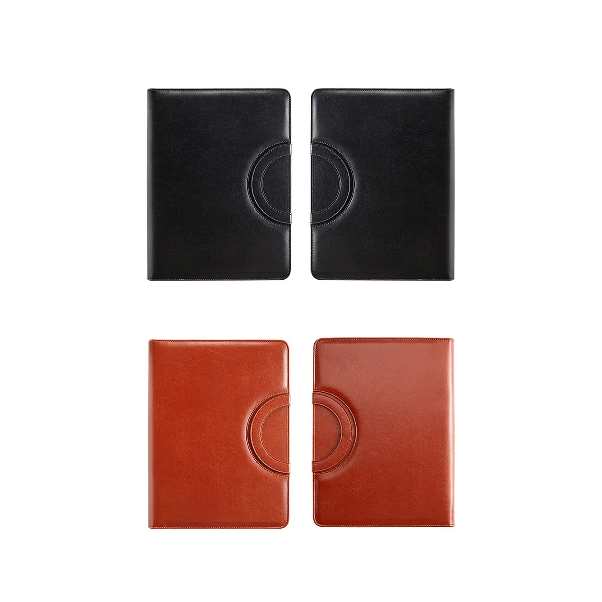 Leather Portfolio Folder with Zipper for Women/Men, Business Padfolio with Handle, Conference Notepad Folder Black