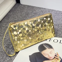 Monedero con patrón de piedra brillante para mujer, bolsa de cosméticos para mujer, bolsa de almacenamiento de artículos de tocador de viaje, bolsas de maquillaje, bolsa de embrague de fiesta, moda