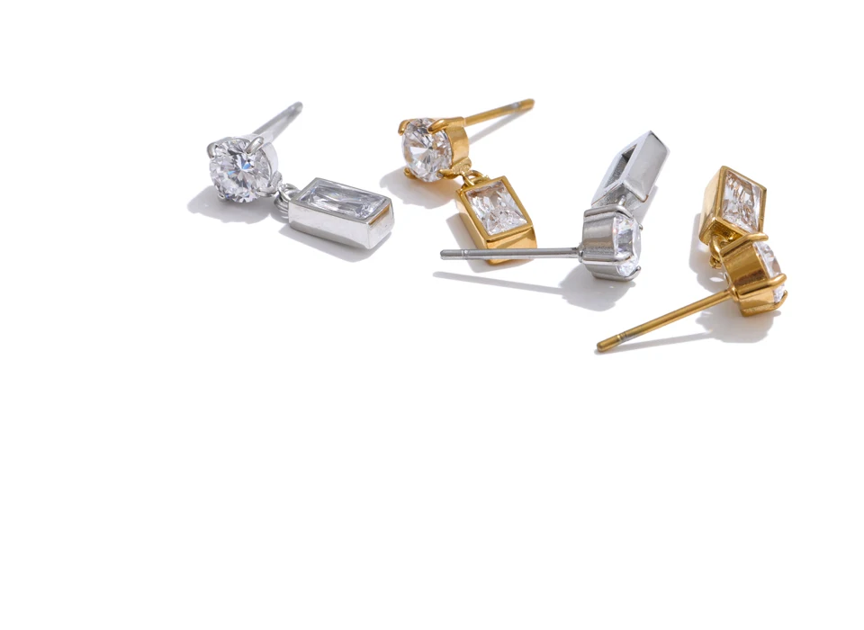 Yhpup High-Grade AAA Cubic Zirconia Rectangle Drop Earrings 2025 Stainless Steel Delicate Korean Style Daily Jewelry Gift