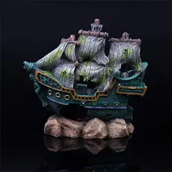 Aquarium resin decorations, pirate ship resin decorations, fish tank landscaping