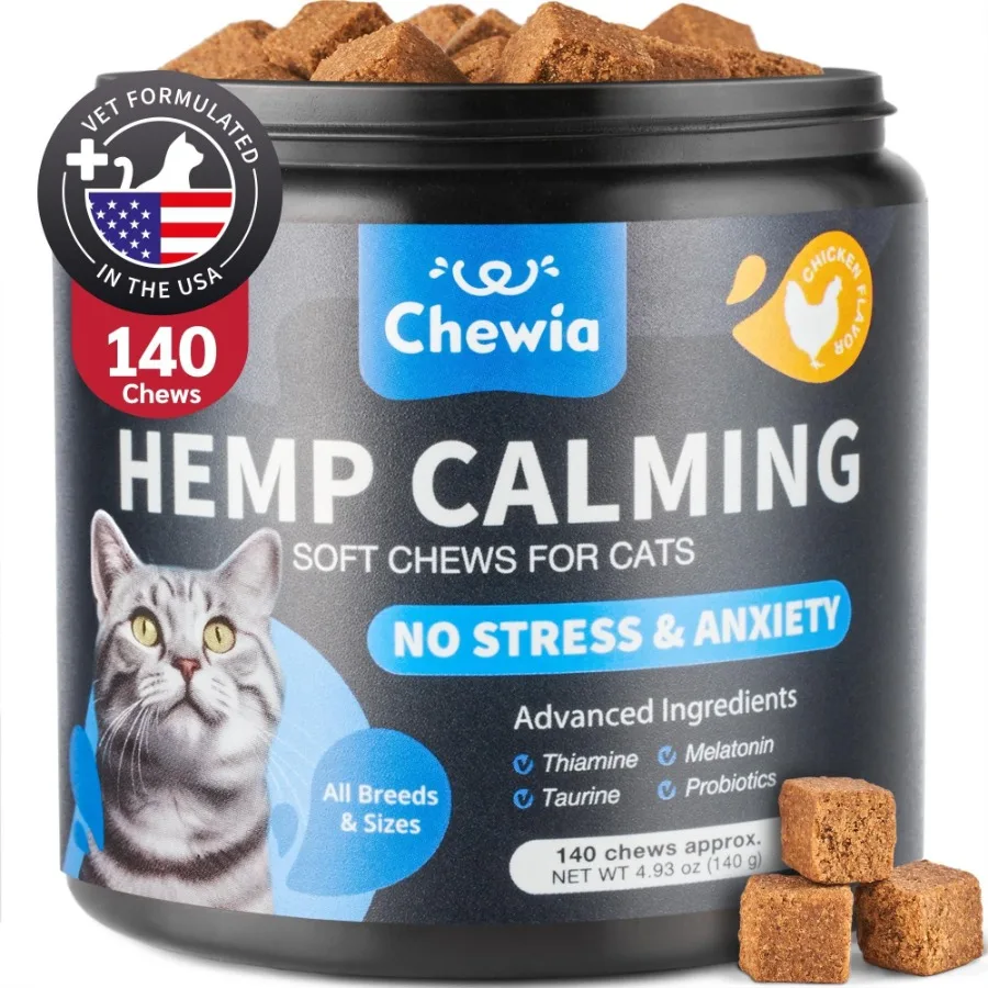 

Cat Calming Treats Hemp Calming Care for Cats Cat Melatonin Soft Chews with Hemp Seed Oil and Probiotics Cat Anxiety Relief Sto