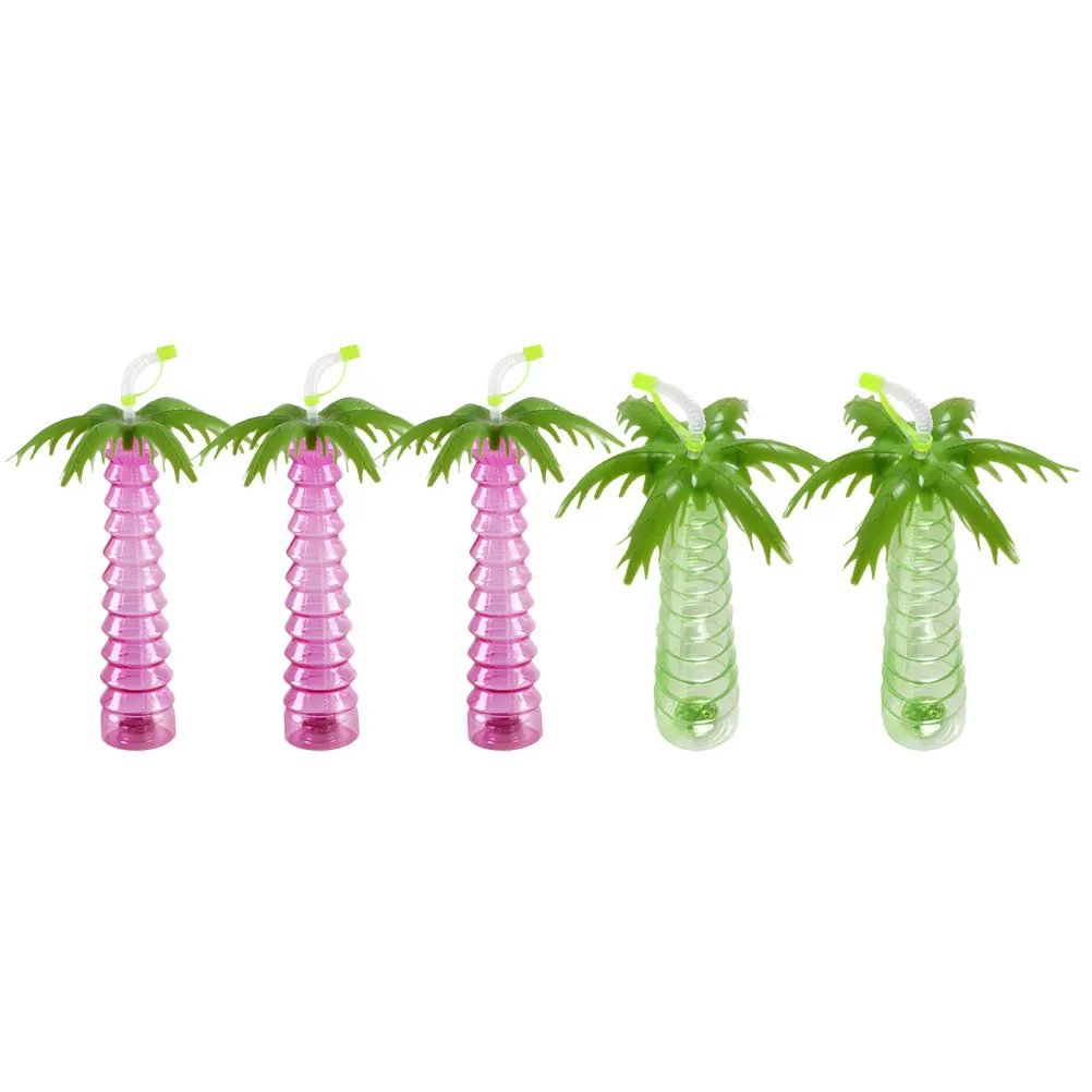 

5 Pcs Coconut Shaped Straw Cups Bottles Transparent Plastic Juice Milk Tea Cup Random Color Reusable Multi