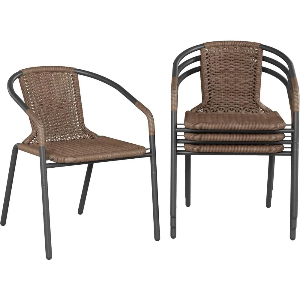 

Rattan Patio Dining Chairs Set of 4, Wicker Stackable Outdoor Chairs with All Weather Curved Back & Metal Frame