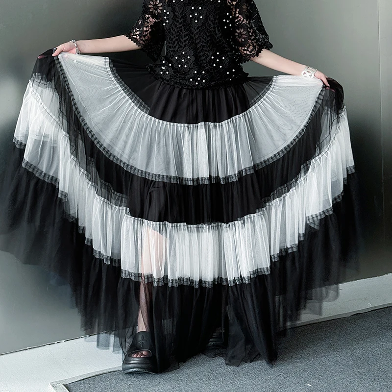 

High Waist Oversized Skirt with Chiffon Loose Fit Slimming Drapey Color Blo Street Sle Summer New Arrival Long Skirt