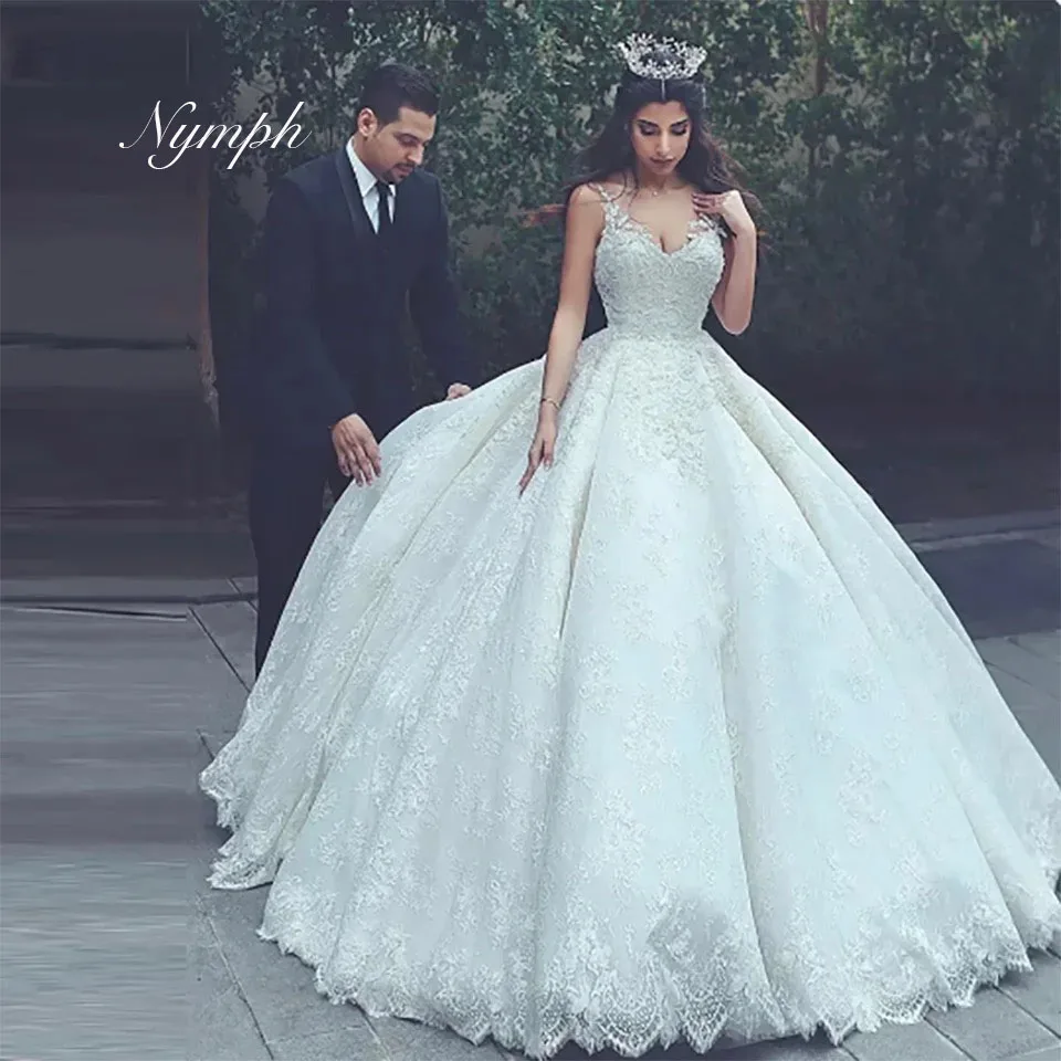 

Customized Spaghetti Straps Wedding Dress Backless Robes Ball Gown Tulle Appliques Bridal Gowns For Women Vestidos de novia