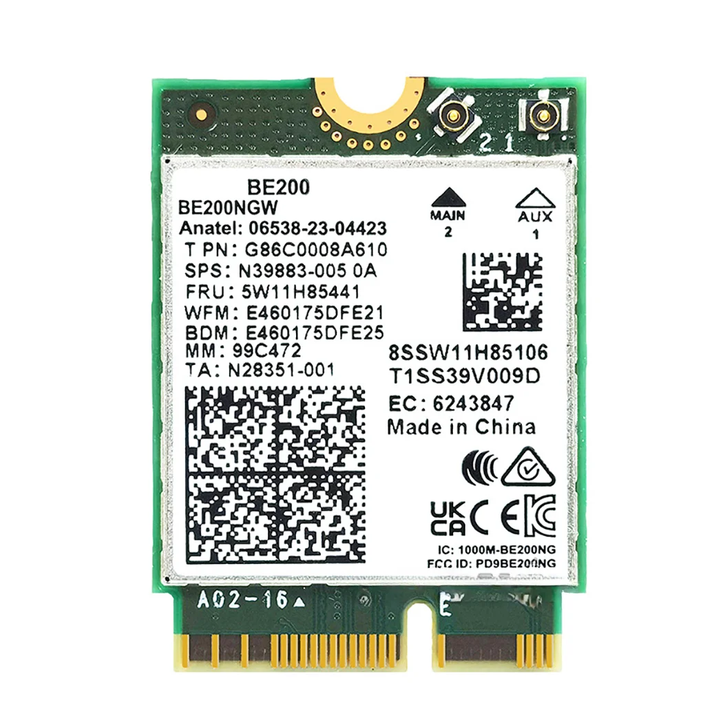 Imagem -02 - Adaptador de Rede sem Fio para pc Be200 Wifi Card Be200ngw Compatível com Bluetooth 5.4 Tri Band 2.4g 5g 6ghz M.2 Windows 10 11