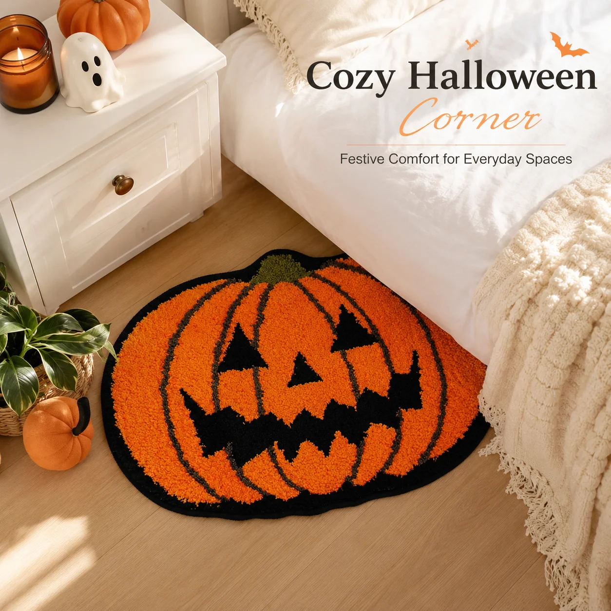 Tapis d'Halloween doux en forme de citrouille NUOYING, tapis absorbant l'eau pour chambre et salle de bain, paillasson mignon pour les fêtes, décoration intérieure pour salon et maison