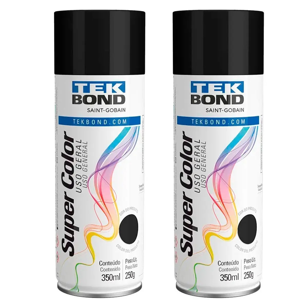 Kit 2 Cans Spray Paint Black Color Matte General Use Tekbond