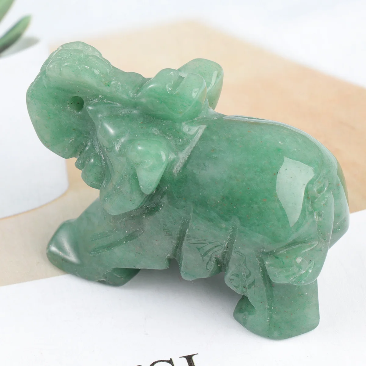 

Elephant Ornament Aventurine Natural Stone 2 Inch Handcrafted Animal Art Sculpture Desktop Decor Home Office Unique Gift