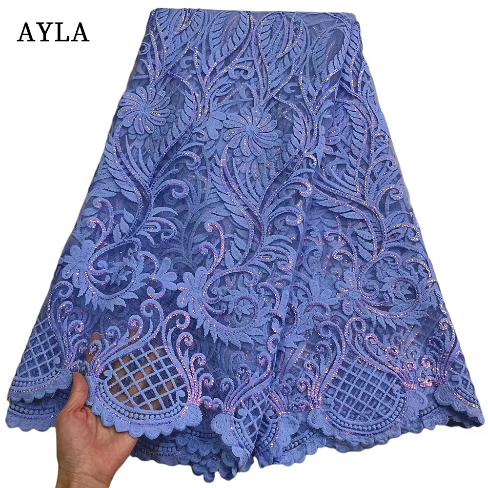 Africa Lace Fabric High Quality 2024 Sequins Net Tulle Nigerian Fabrics Materials For Clothes Lace Fabric 5 Yards Wedding Dress