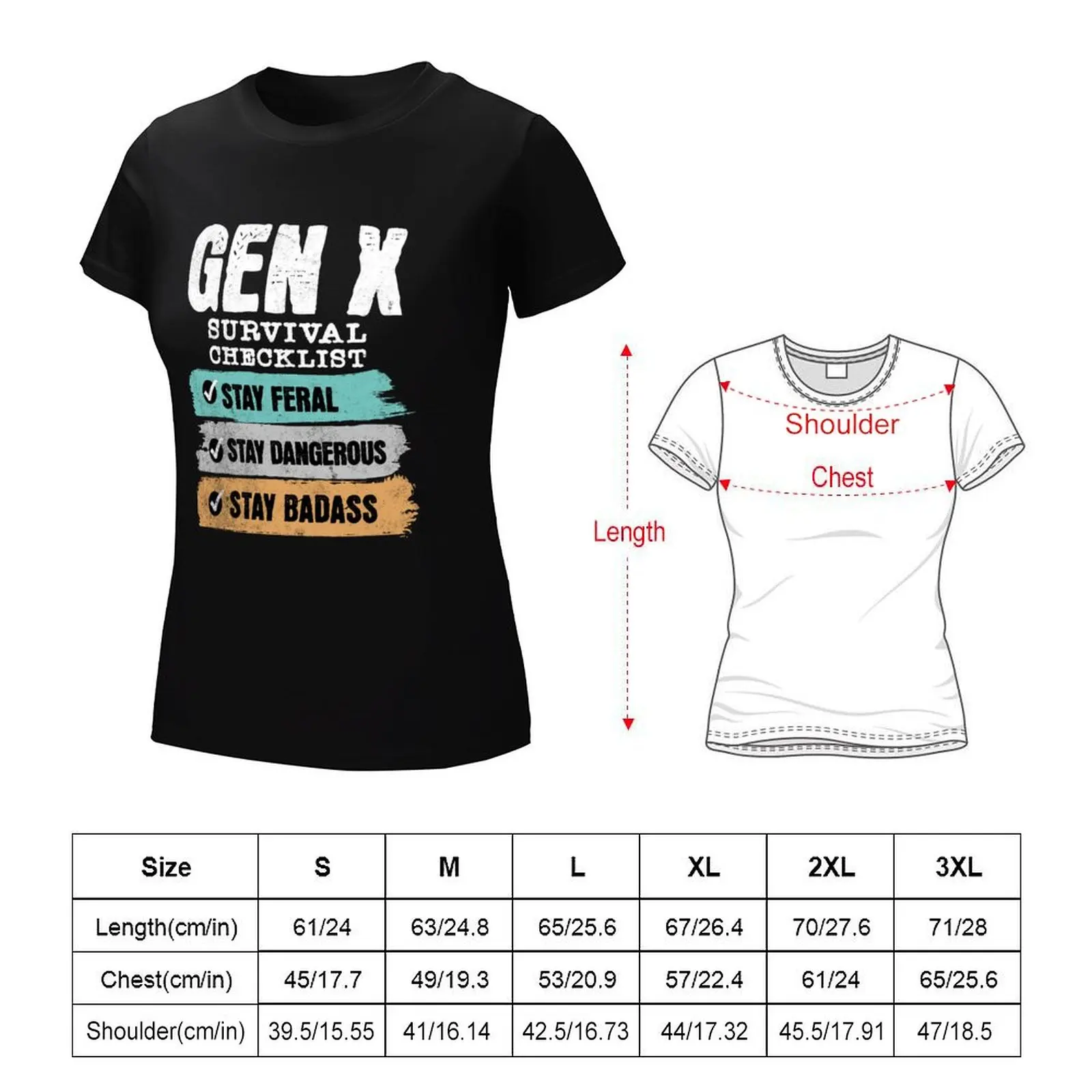 GEN X SURVIVAL CHECKLIST T-shirt summer top funny cute clothes spring clothes Women 2024