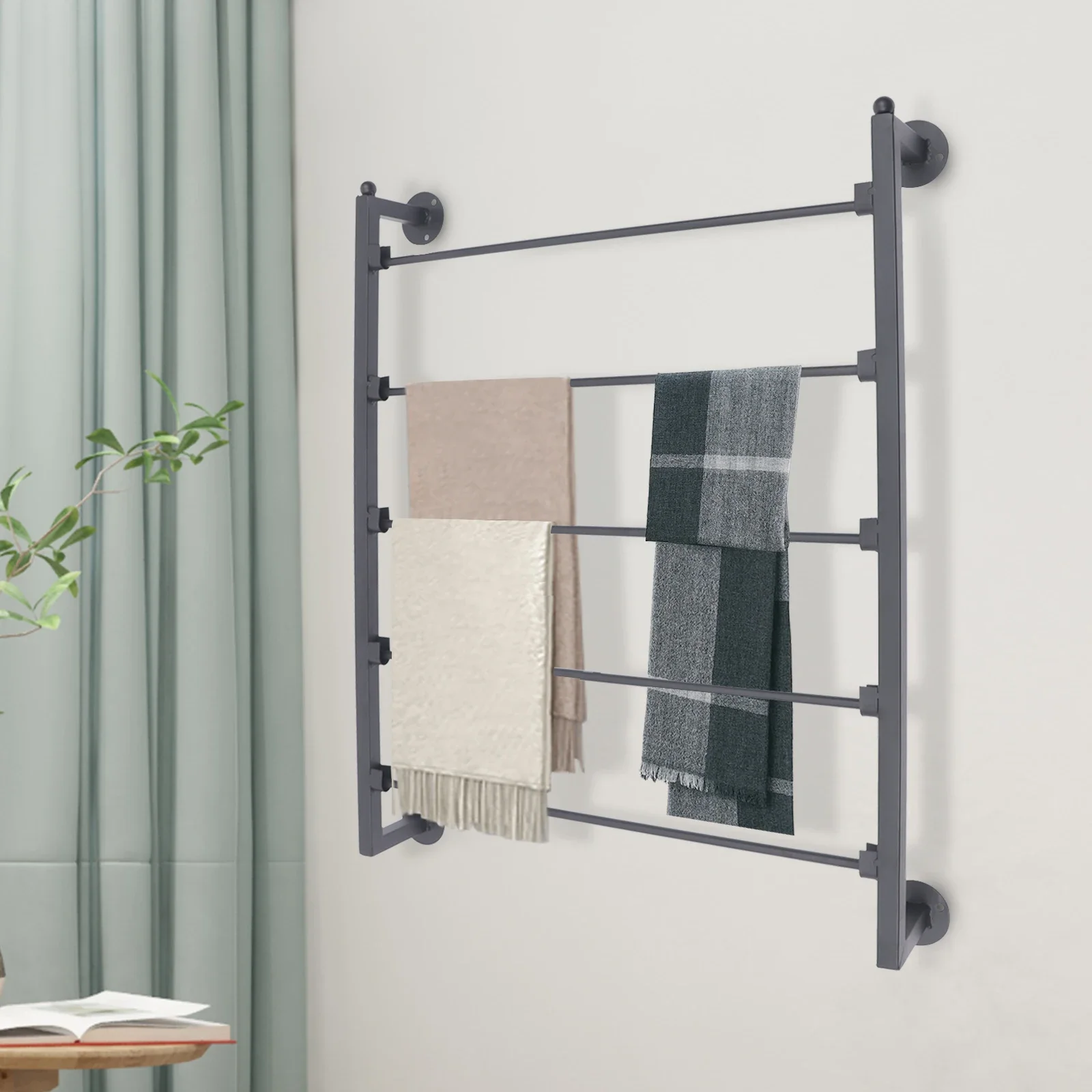 

Scarf Display Rack Wall Mounted, 5-Tier Scarf Organizer and Towel Holder, Steel Pipe Scarf Stand for Storage, Black Scarf Hanger