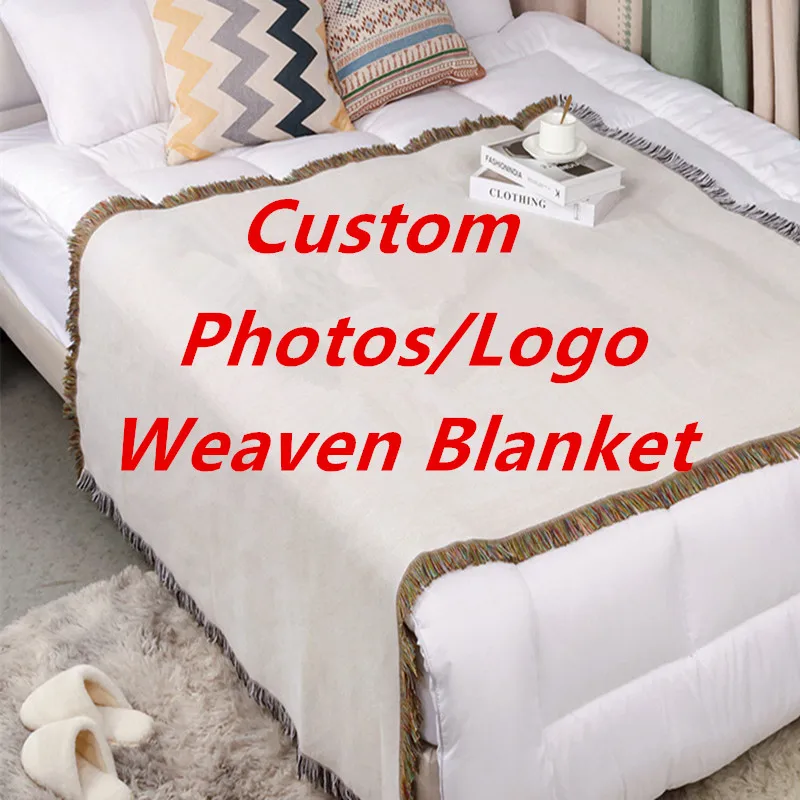 3D Customized Weaving Thread Blankets Tassel Sofa Knitted Warm Blanket Custom Photos/Picture/Logo Birthday Gifts Woven Tapestry