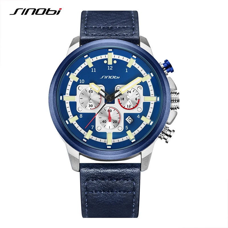 SINOBI New Luxury Brand Men Analog Leather Sports Watches Men's Army Military Watch Male Date Quartz Clock Relogio Masculino