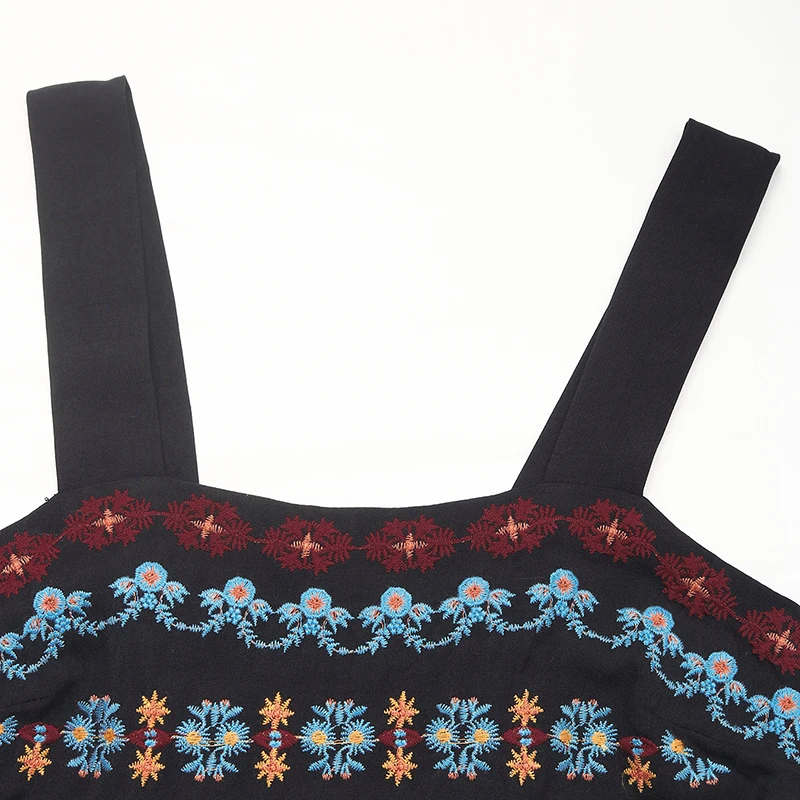 Women's Black Boho Embroidered Cami Dress  Maxi Dress Summer Vacation Casual Daily Party