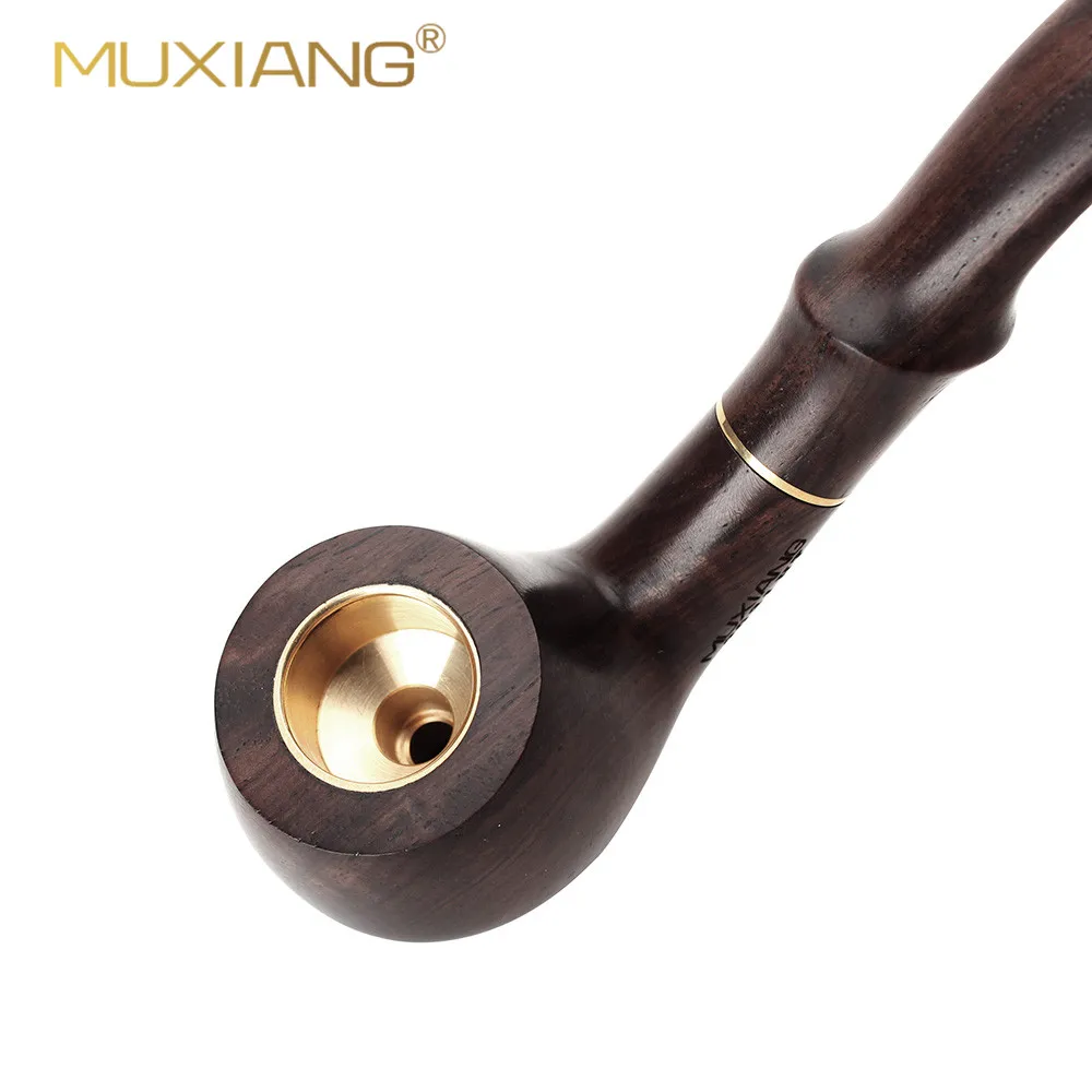 MUXIANG Ebony Wood Curved Angled Saddle Pipe Mouthpiece Fits 9mm Filter Replacement Accessory For Daily Tobacco Pipe Use view 2