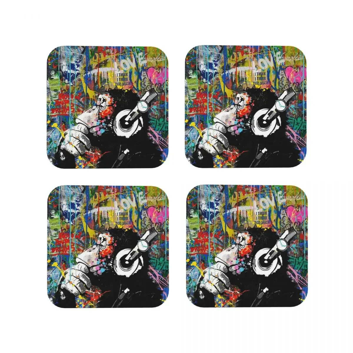 Monkey Thinker Coasters Kitchen Placemats Waterproof Insulation Cup Coffee Mats For Decor Home Tableware Pads Set of 4