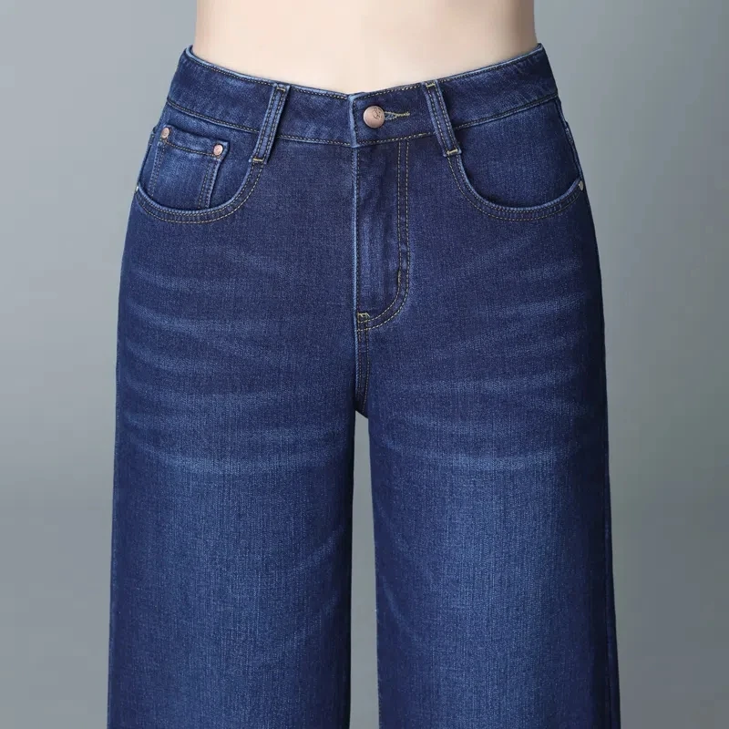 New Winter Vaqueros Plus Velvet Baggy PantsFashion Thick Warm Wide Leg Jeans Women High Waist Office Lady Plush Denim Trousers