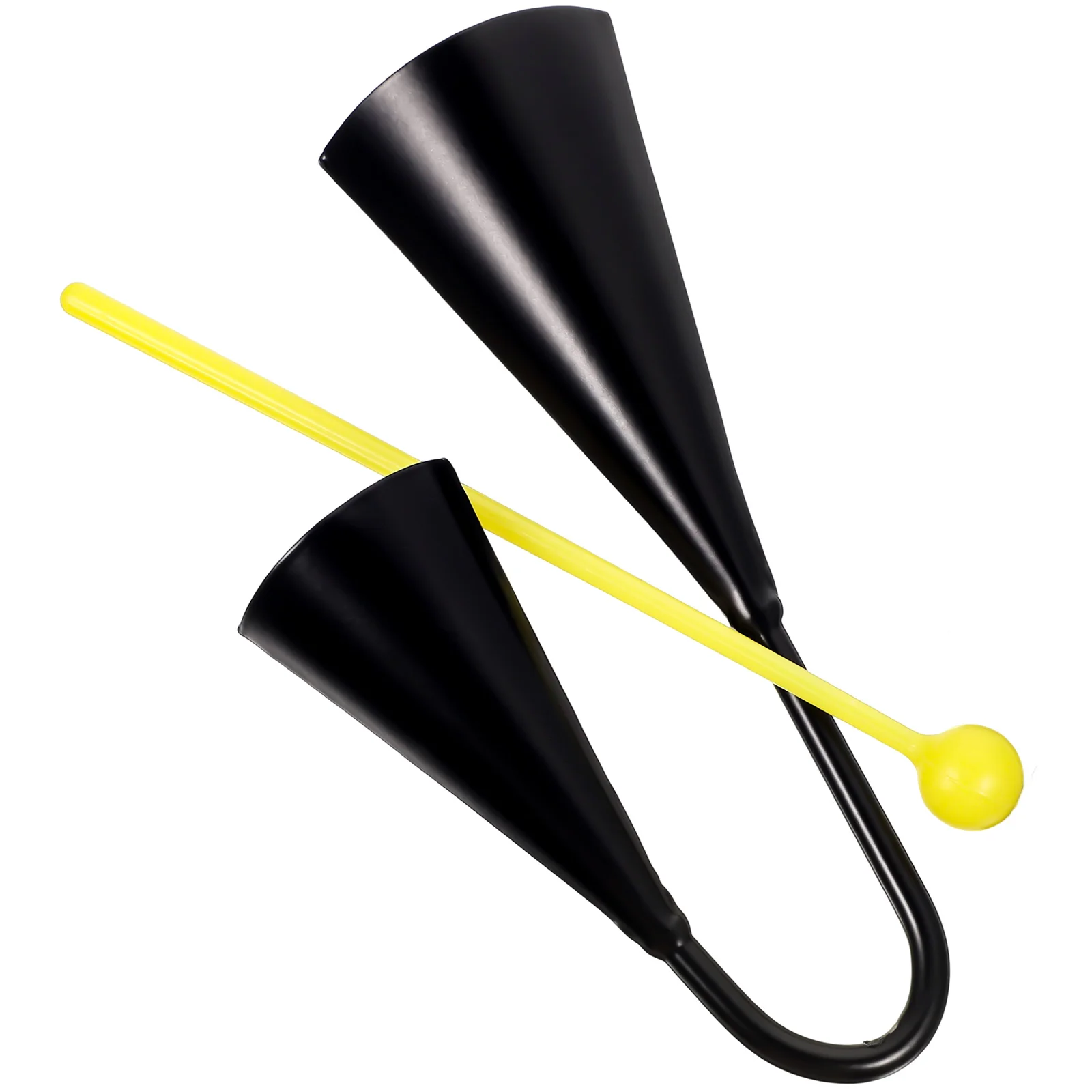 

Double Cowbells Metal Durable Calling Bell Black Compact Musical Instrument For Outdoor Small Size With Wood