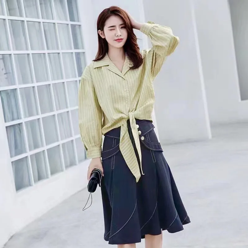 2025 المألوف عالية الخصر التخسيس ألف خط الدنيم تنورة للنساء الخريف جديد وصول مرونة الخصر فستان طويل الشعور