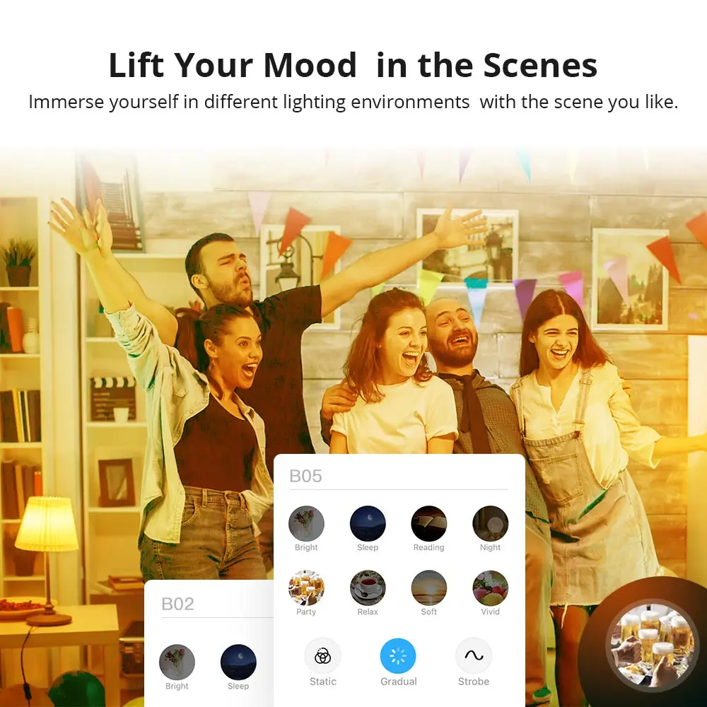 SONOFF B02/B05 Lampadina LED Wi-Fi intelligente Accoppiamento Bluetooth dimmerabile Controllo vocale di gruppo regolabile multicolore tramite eWeLink Alexa