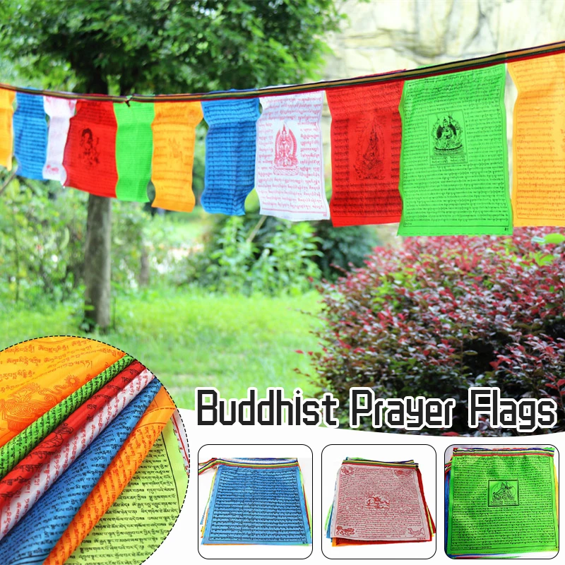 

2pcs 5.8/7/8.6M Long Color Hanging Banners Tibetan Buddhist Prayer Flags Fabric Craft Tibet Decorative Traditionally Prayer Flag