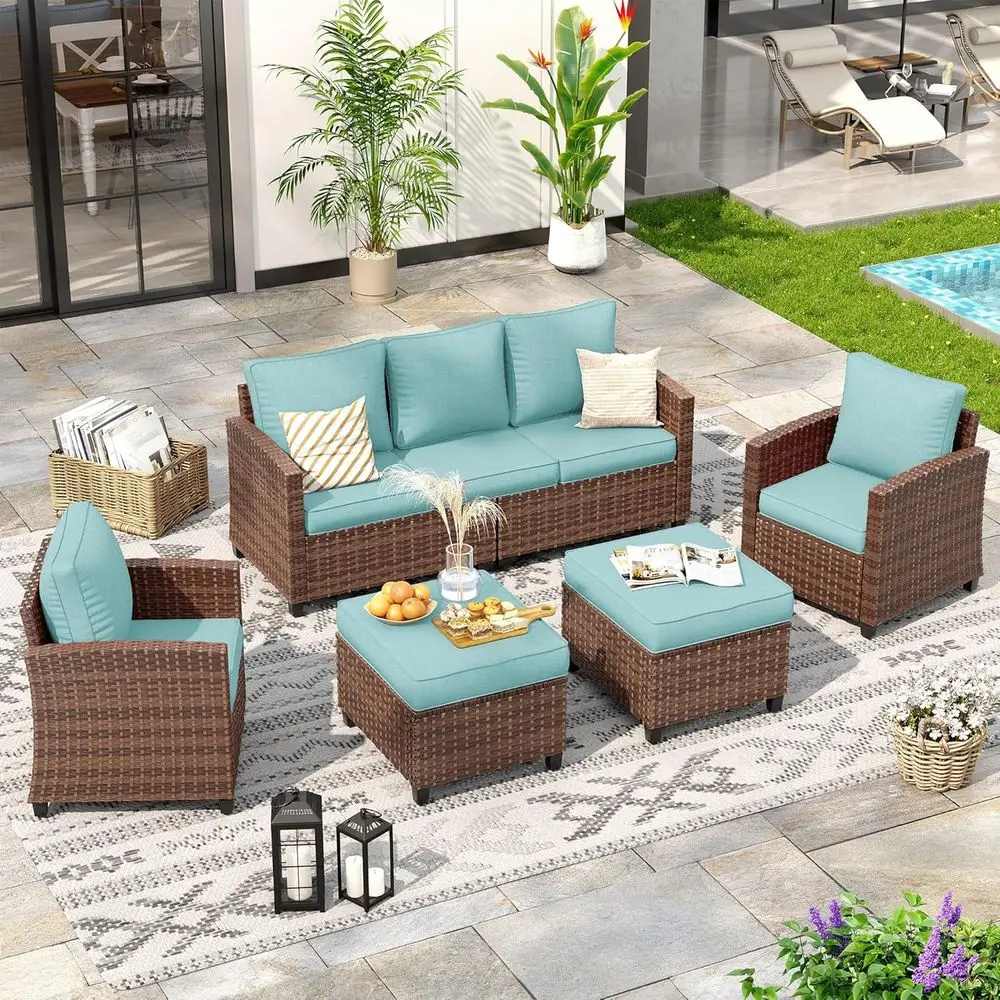

Outdoor urniture Set, 5 Pcs Wicker Patio Couch with Chairs, Ottomans and Thick Cushions, All Weather Wicker Rattan Patio Contion