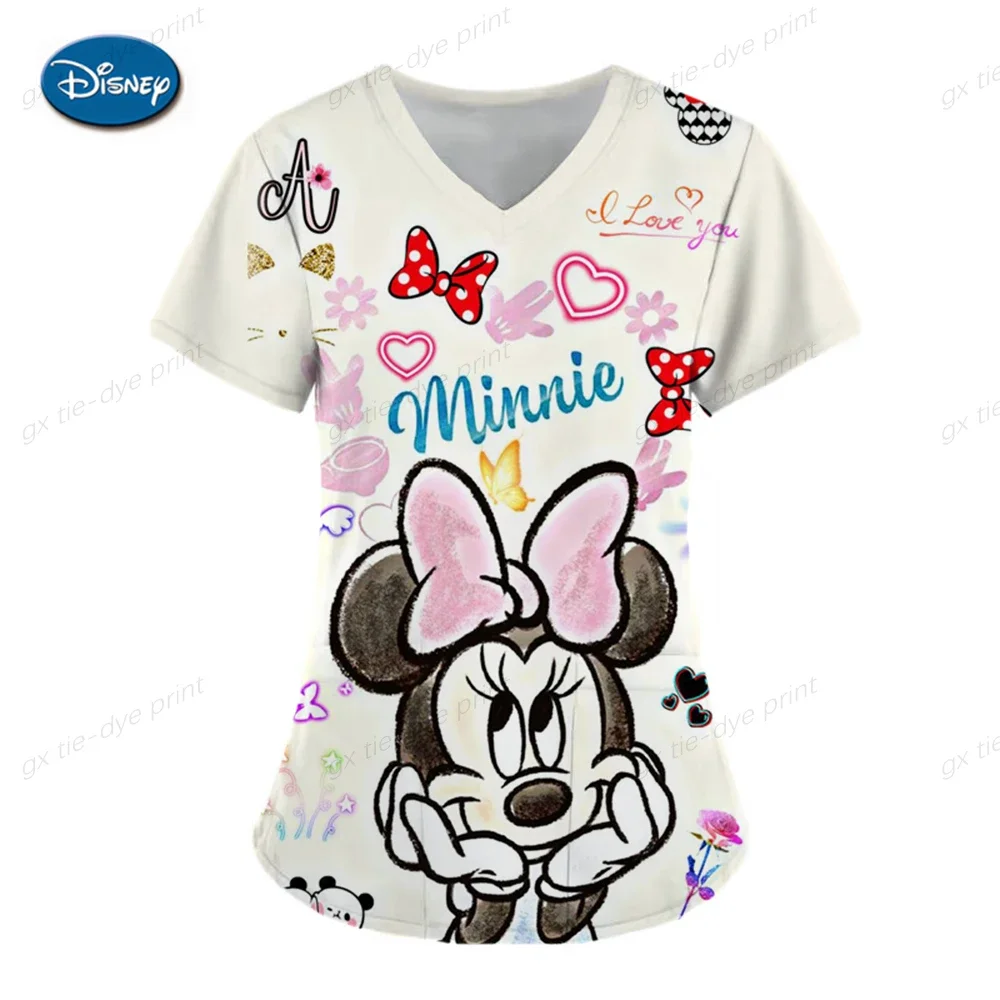 

Disney Mickey Mouse Stitch Hospital Nursing Surgery Scrubs Tops Women Short Sleeved Dental Clinic Work Uniforms Doctor Clothes
