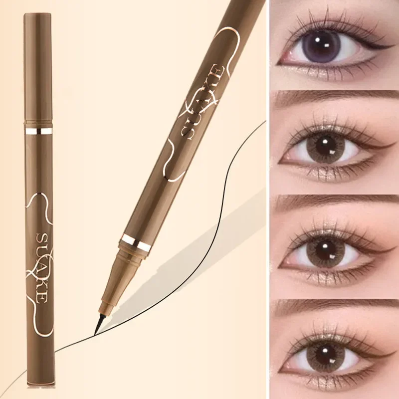 Pena Eyeliner cair cepat kering, bulu mata pensil Matte Ultra halus tahan air cokelat tahan lama ulat sutra berbaring