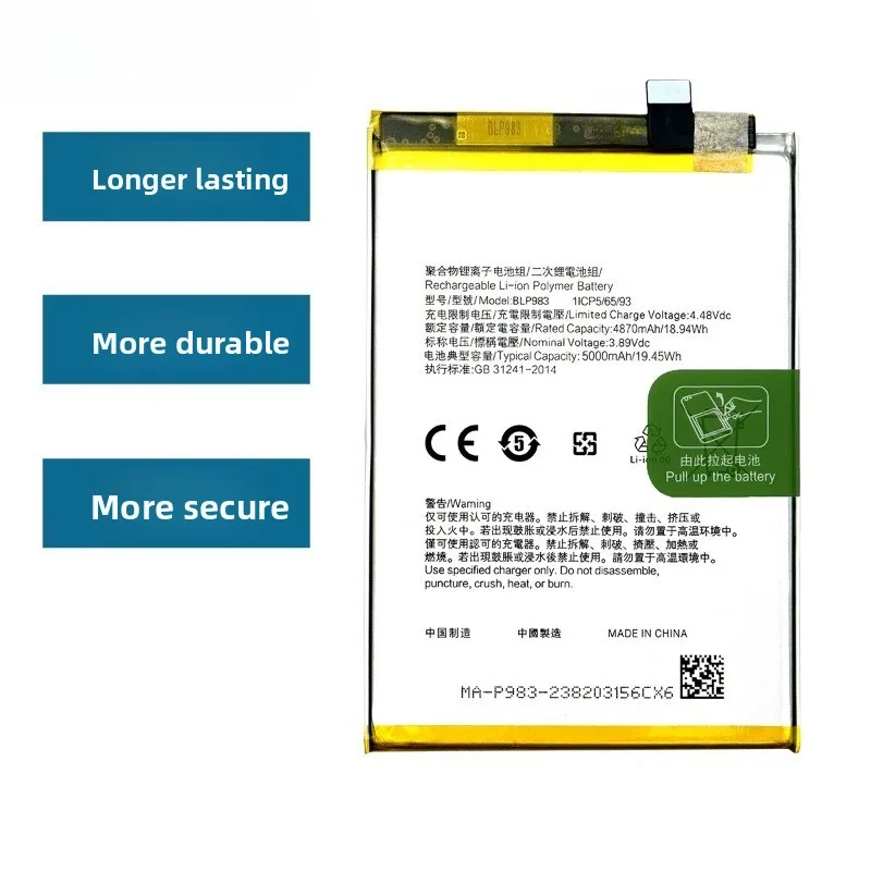 BLP983 for OPPO Realme 10Pro Mobile Phone Battery 0 Cycle High Quality High Capacity Replacement Bateria Grade A Cell with Tools