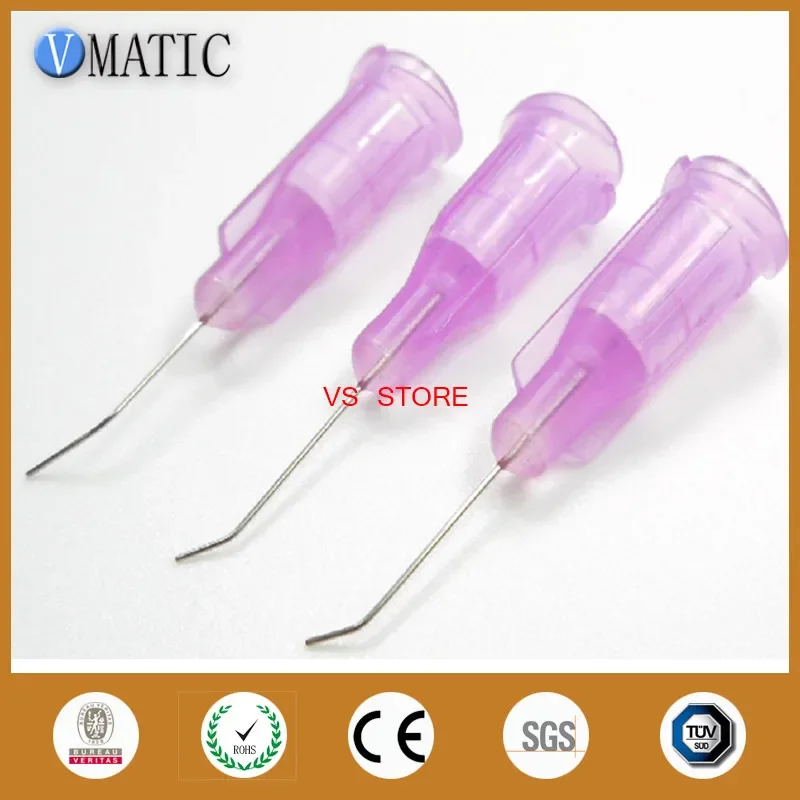 Free Shipping 100Pc 30G Lavender Color 0.5'' Tube Length 45 Degree Bent Glue Dispensing Needle Tip 1/2 Inch