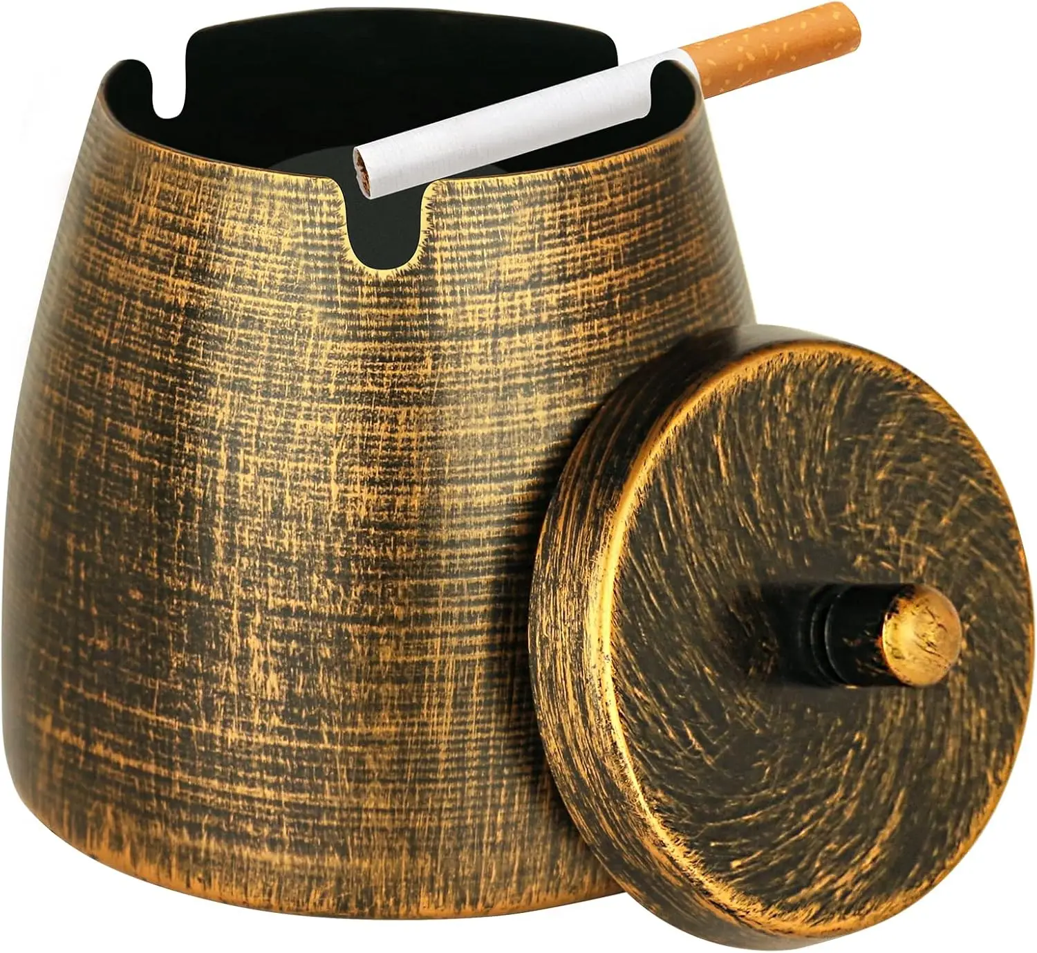 

Retro Rainproof Ashtray with Lid, Metal Decorative for Patio, Indoor Table Decor