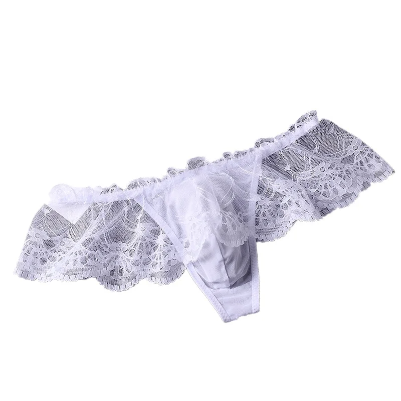 Lace Skirted Thong for Men Sheer Mesh Erotic Underwear for Crossdressers Sissy Fashion Knickers Daily Wear Cute Sweet Underpants