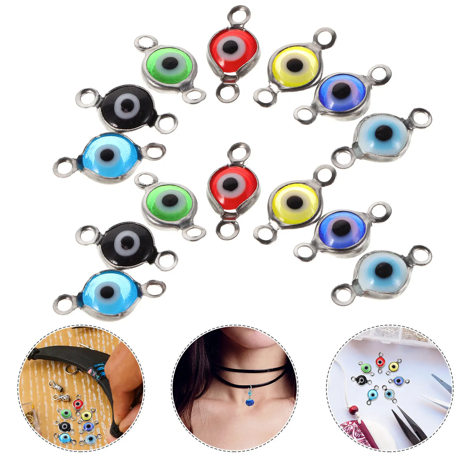 

70Pcs Evil Eye Connector Pendants Stainless Steel Double Loop Design for DIY Jewelry Making Bracelet Necklace Earring Craft
