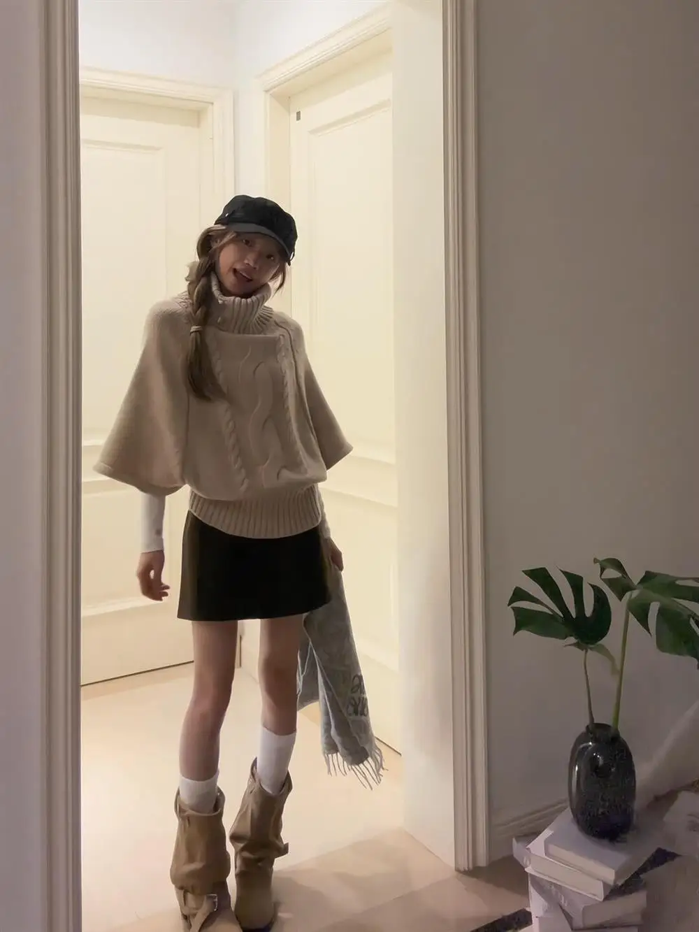 

Soft Cozy High Collar Sweater Women's Faion Autumn New Small Size Clothing Cape Loose Twist Knitted Top Ladieswear