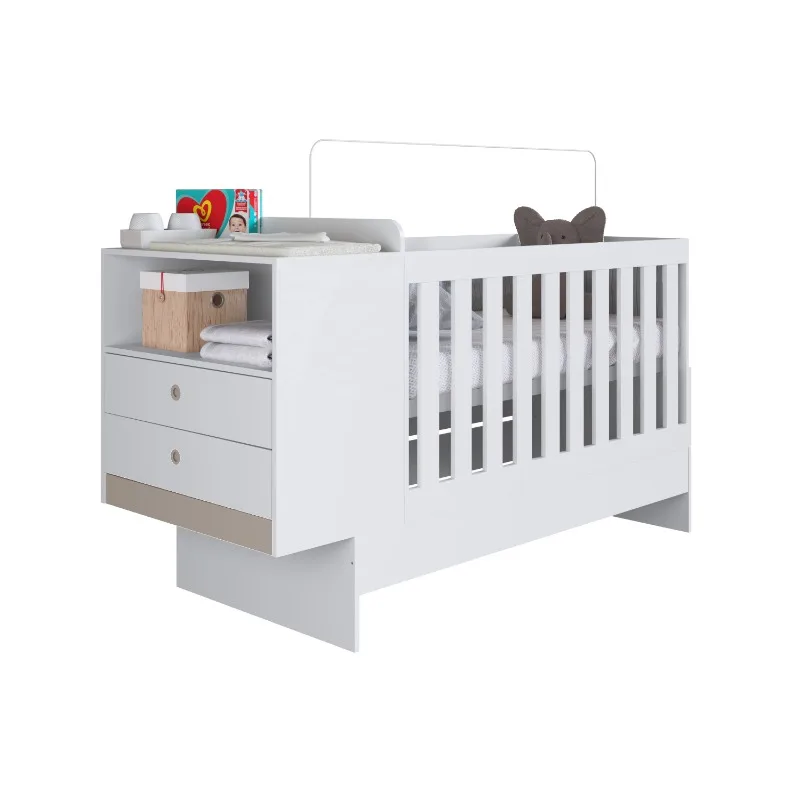 Modern Style Baby Crib Multipurpose 4x1 Wooden Kids Bedroom Furniture Set Particleboard Bed White Color