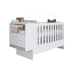 Modern Style Baby Crib Multipurpose 4x1 Wooden Kids Bedroom Furniture Set Particleboard Bed White Color