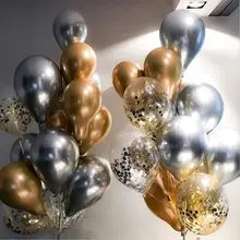 20pcs Chrome Metal Gold Silver Balloon Confetti Set Birthday Party Decorations Adult Kids Helium Globos Air Balls Wedding Decor